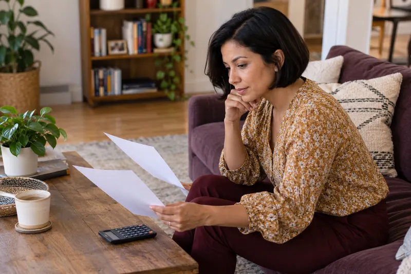 A parent compares two care quotes with a calculator at home.